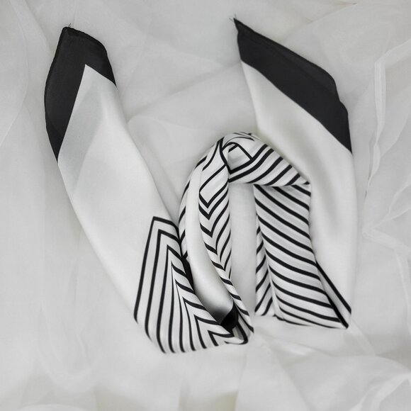 ✨Luxury Elegant Bandana Silky Square Scarf WHITE BLANK Striped Multifunctional✨ - Picture 2 of 7